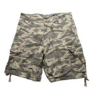 Freeworld Mens Cargo Shorts 34 x 10 Beige Camouflage Stretch Cotton
